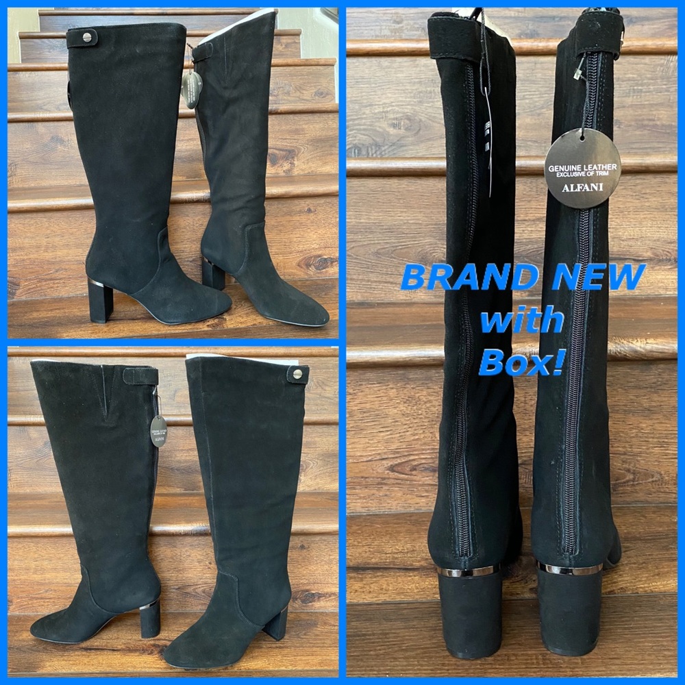 Alfani Nessii Black Suede Leather Dress Boots